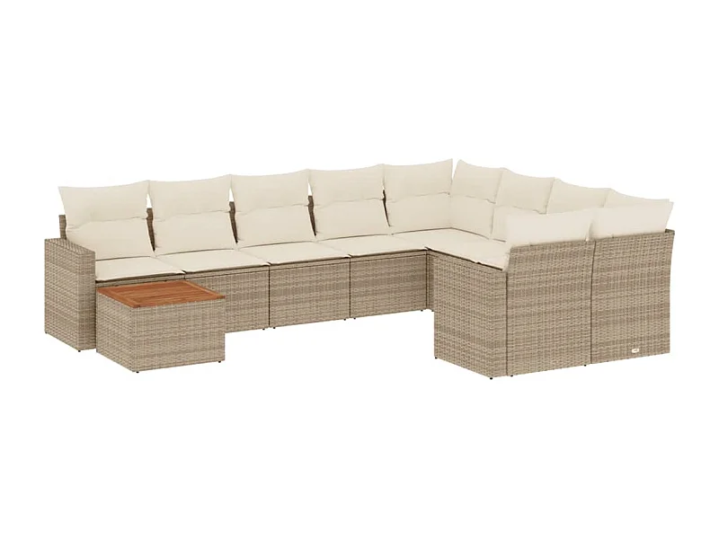 Salon de jardin avec coussins 10 pcs beige résine tressée