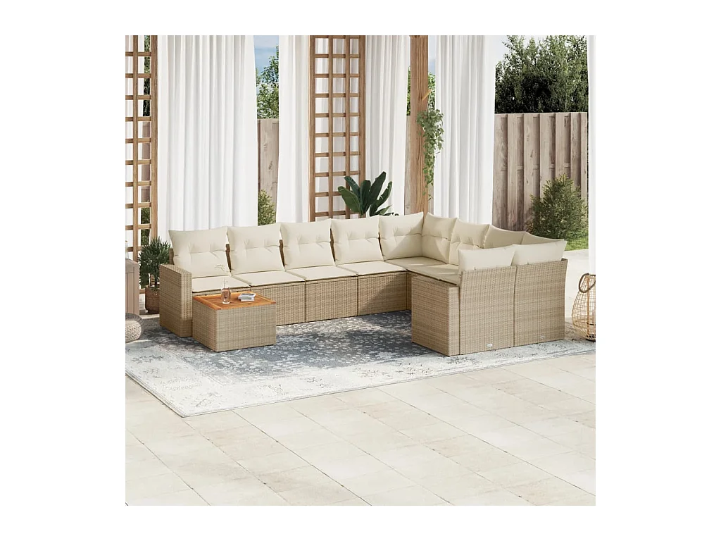Salon de jardin avec coussins 10 pcs beige résine tressée