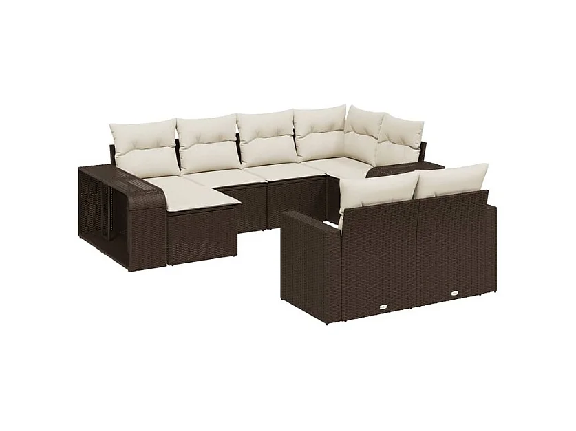 Salon de jardin 10 pcs avec coussins marron résine tressée