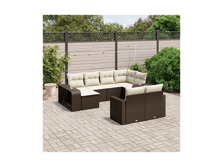 Salon de jardin 10 pcs avec coussins marron résine tressée
