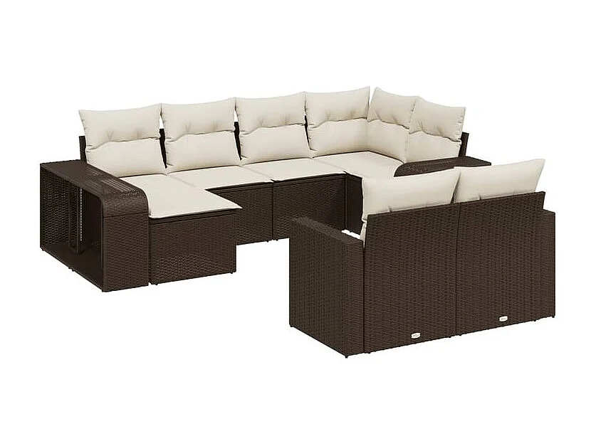 Salon de jardin 10 pcs avec coussins marron résine tressée