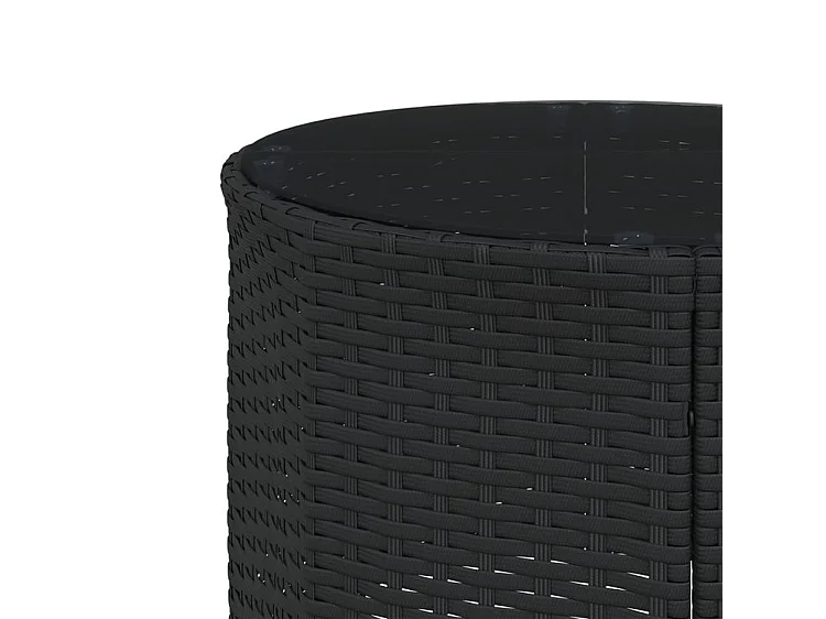 Canapé de jardin table coussins demi-rond noir résine tressée