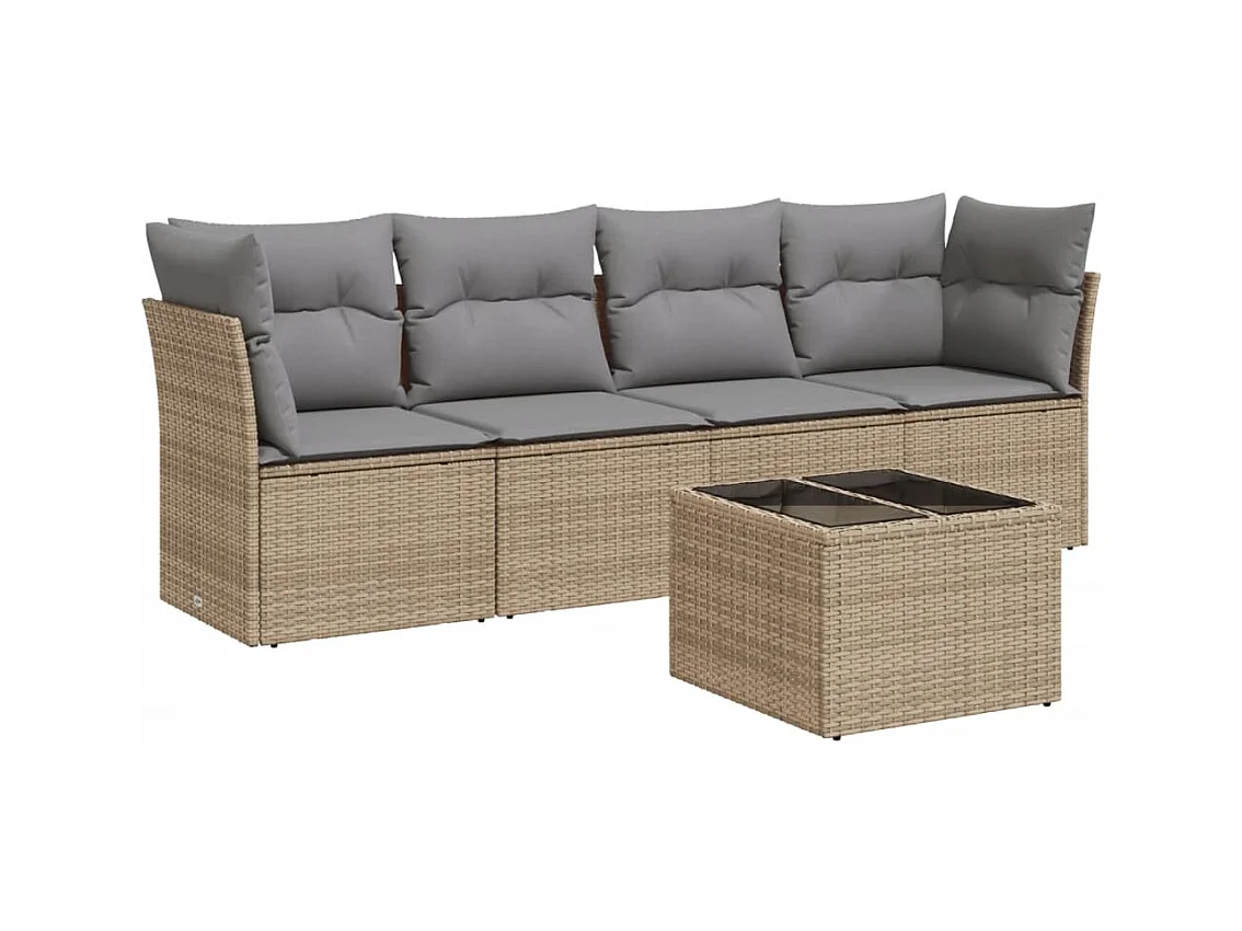 Salon de jardin avec coussins 5 pcs beige résine tressée
