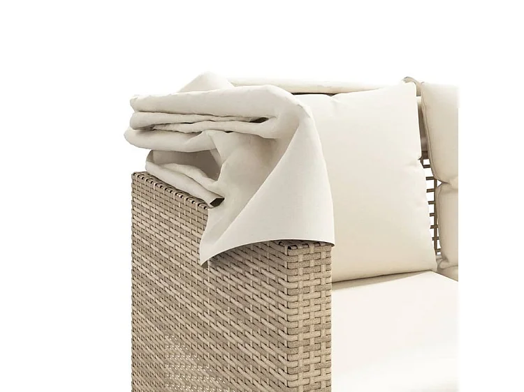 Canapé de jardin 3 places avec auvent et tabourets beige rotin