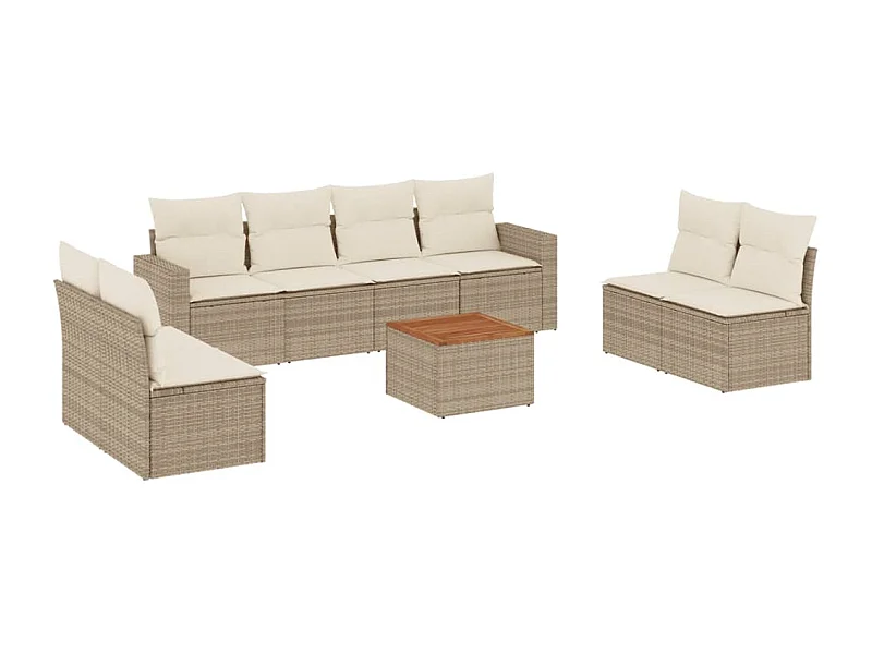 Salon de jardin avec coussins 9 pcs beige résine tressée