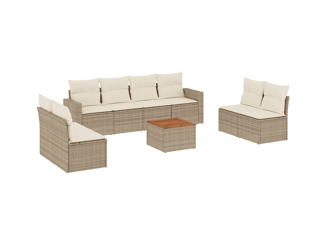 Salon de jardin avec coussins 9 pcs beige résine tressée