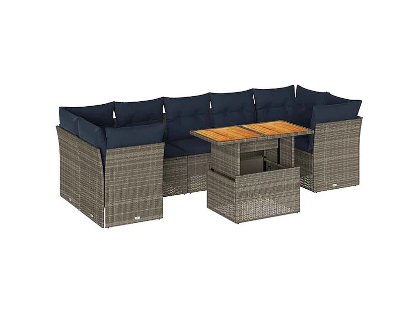 Salon de jardin 6 pcs avec coussins gris résine tressée