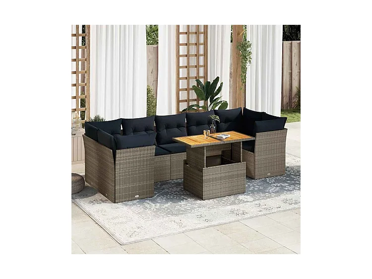 Salon de jardin 6 pcs avec coussins gris résine tressée