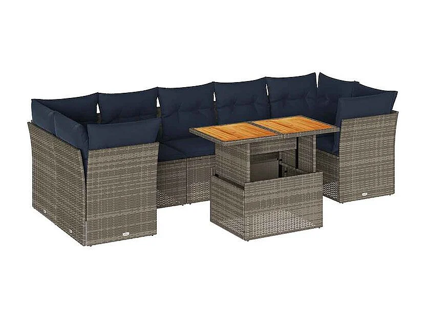 Salon de jardin 6 pcs avec coussins gris résine tressée