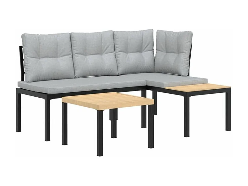 Ensemble de banc de jardin avec coussins 3 pcs noir