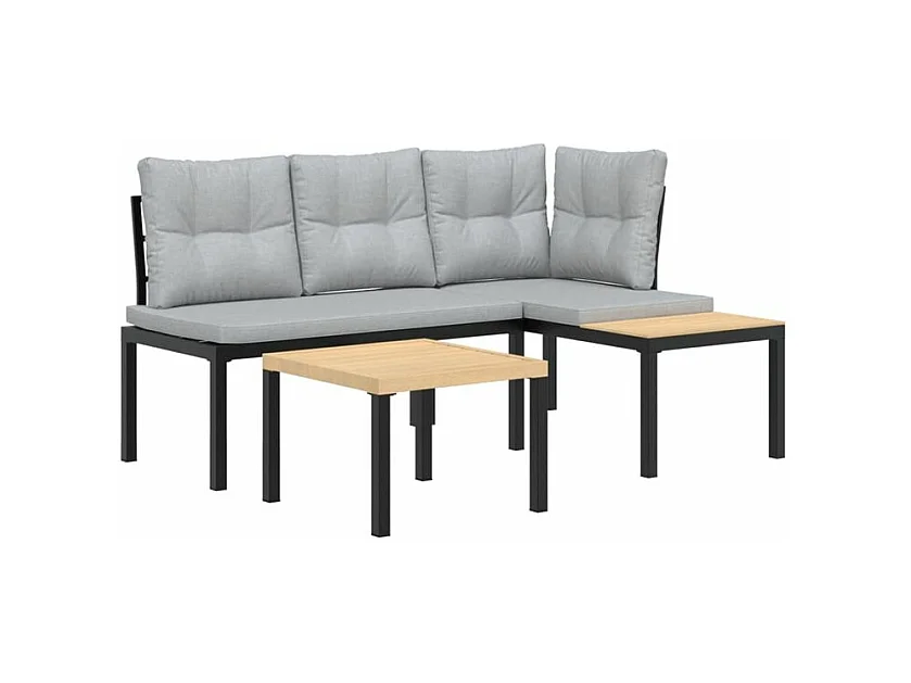 Ensemble de banc de jardin avec coussins 3 pcs noir
