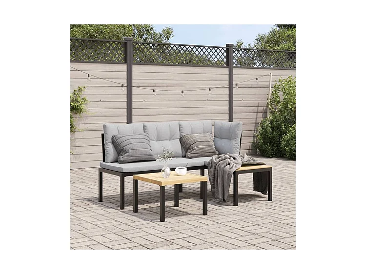 Ensemble de banc de jardin avec coussins 3 pcs noir