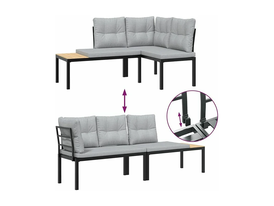 Ensemble de banc de jardin avec coussins 3 pcs noir