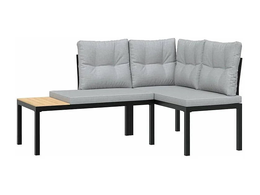 Ensemble de banc de jardin avec coussins 3 pcs noir