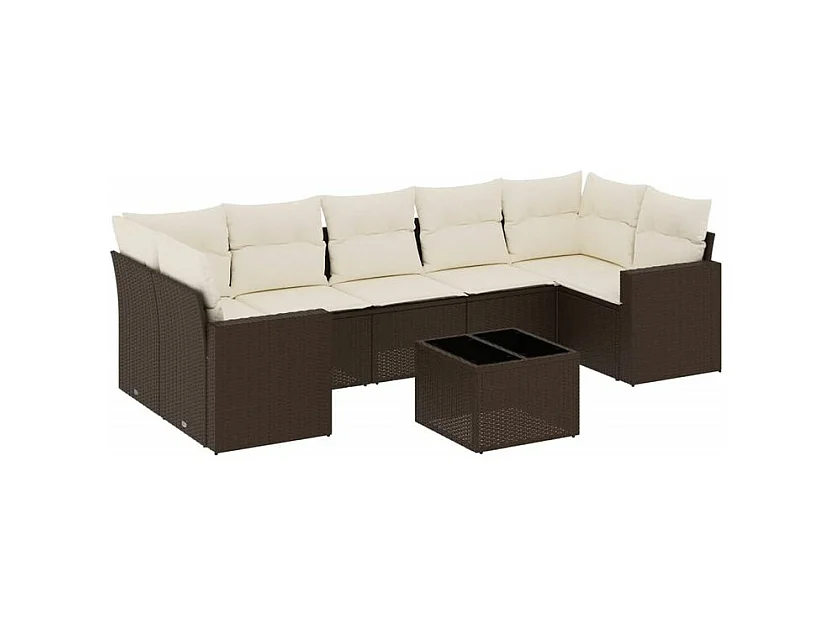 Salon de jardin 8 pcs avec coussins marron résine tressée