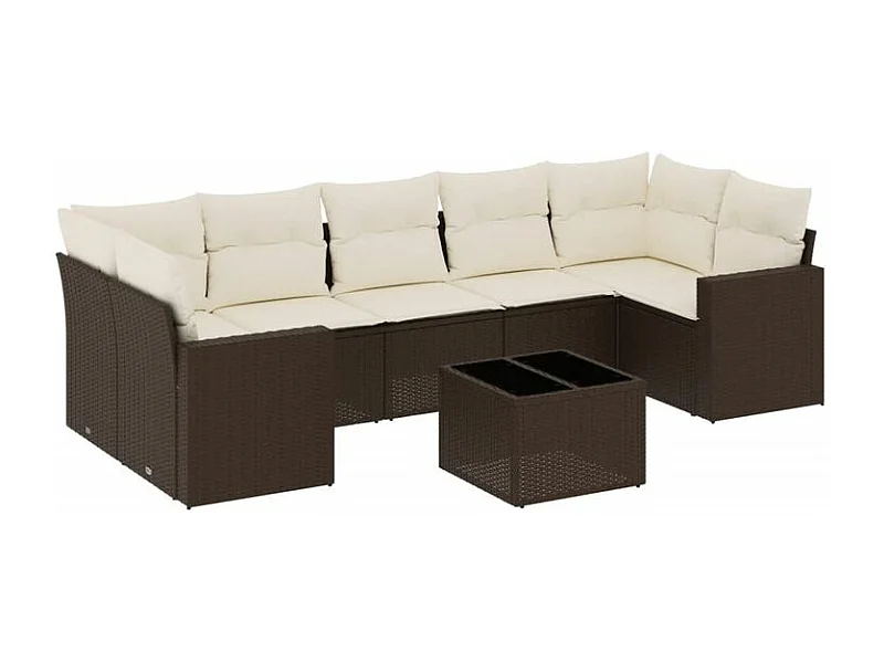 Salon de jardin 8 pcs avec coussins marron résine tressée