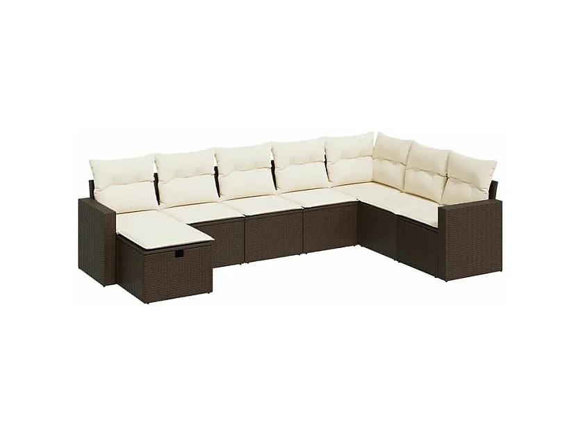 Salon de jardin 8 pcs avec coussins marron résine tressée