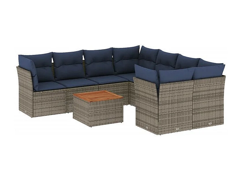 Salon de jardin 9 pcs avec coussins gris résine tressée