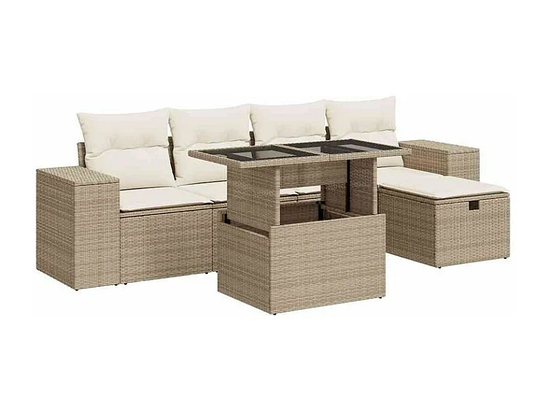 Salon de jardin avec coussins 6 pcs beige résine tressée