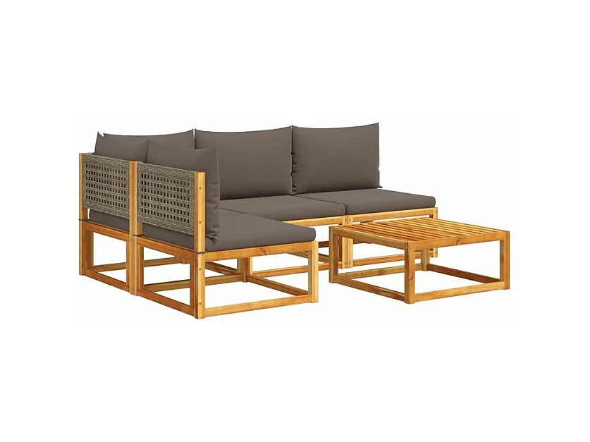 Salon de jardin avec coussins 5 pcs Bois d'acacia solide