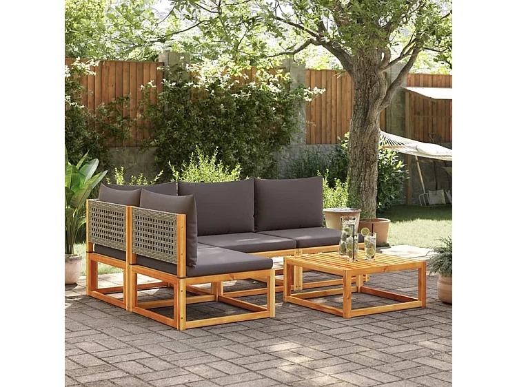 Salon de jardin avec coussins 5 pcs Bois d'acacia solide