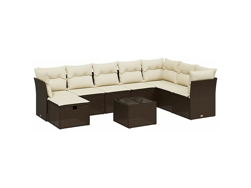 Salon de jardin avec coussins 9 pcs marron résine tressée