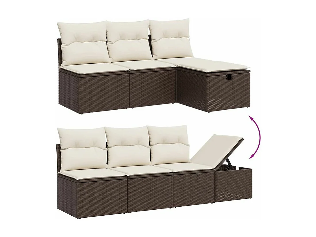 Salon de jardin avec coussins 9 pcs marron résine tressée