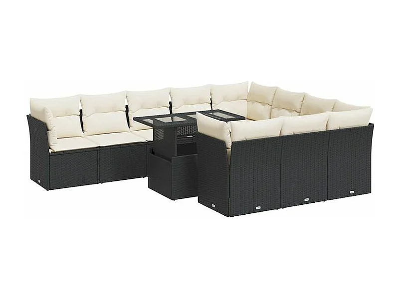 Salon de jardin 11 pcs avec coussins noir résine tressée