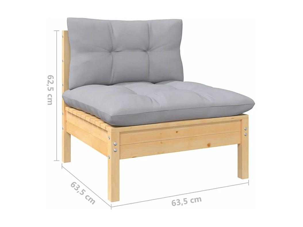 Salon de jardin 4 pcs avec coussins gris bois de pin