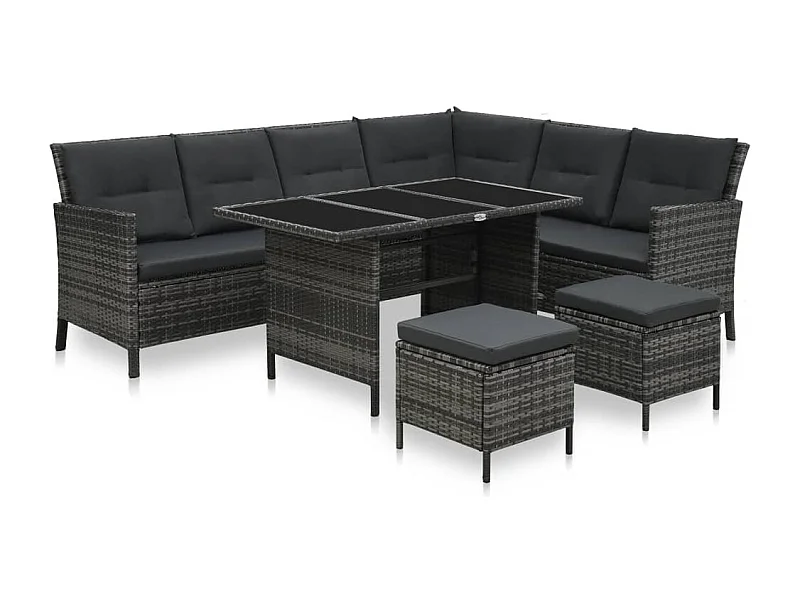 Salon de jardin 4 pcs avec coussins Résine tressée Gris 14