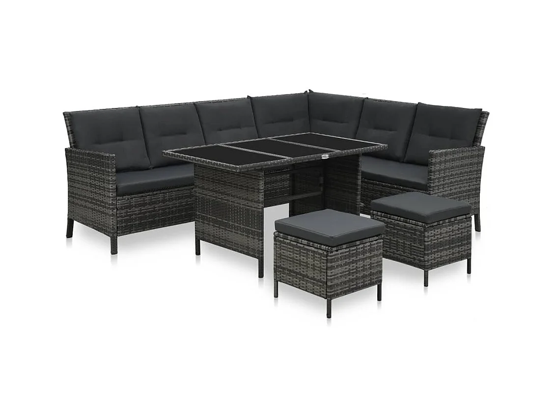 Salon de jardin 4 pcs avec coussins Résine tressée Gris 14