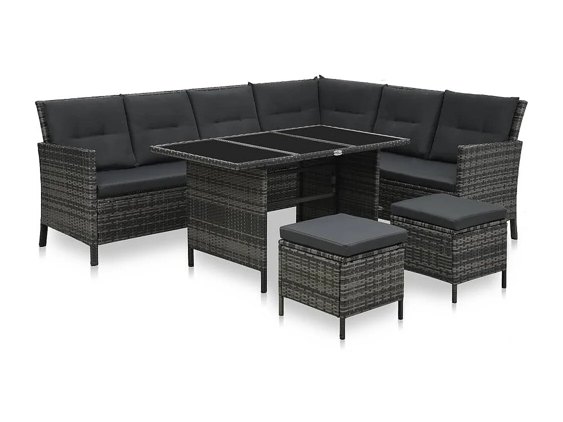 Salon de jardin 4 pcs avec coussins Résine tressée Gris 14