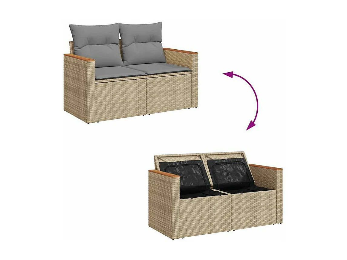 Salon de jardin avec coussins 5 pcs beige résine tressée