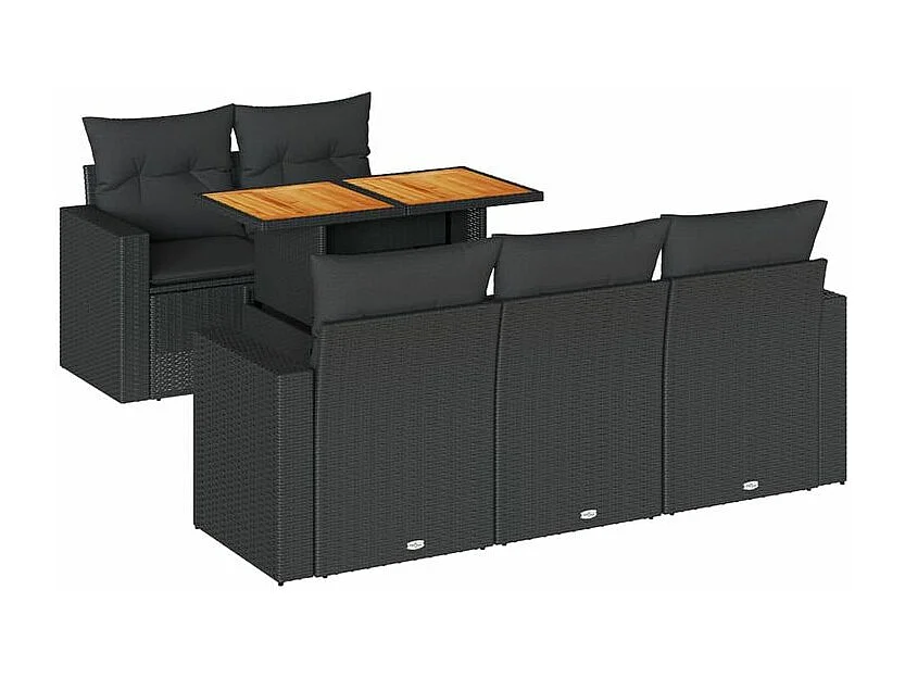 Salon de jardin 6 pcs avec coussins noir résine tressée