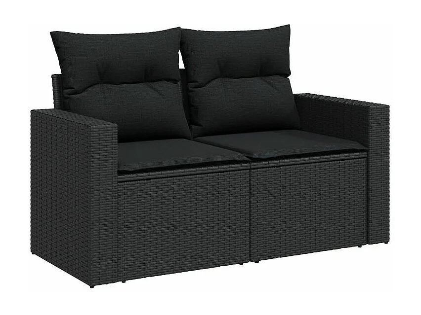 Salon de jardin 6 pcs avec coussins noir résine tressée