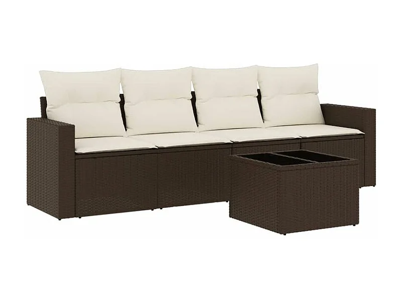 Salon de jardin avec coussins 5 pcs marron résine tressée