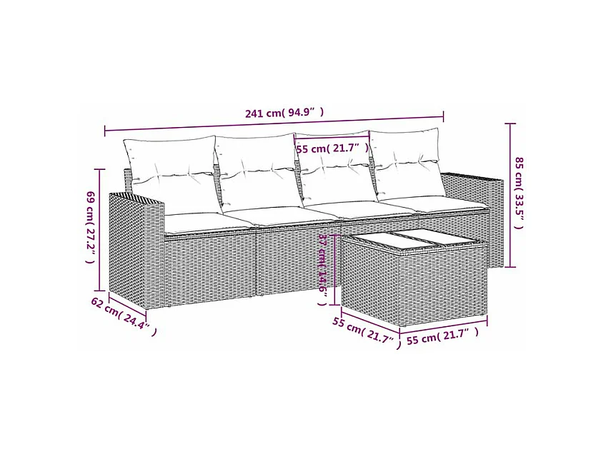 Salon de jardin avec coussins 5 pcs marron résine tressée
