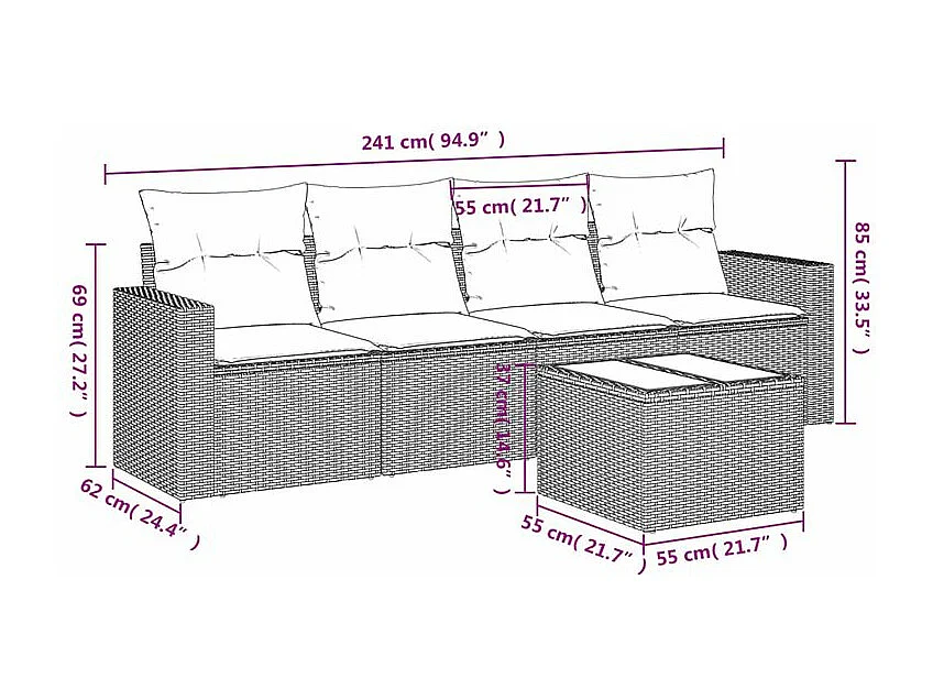 Salon de jardin avec coussins 5 pcs marron résine tressée