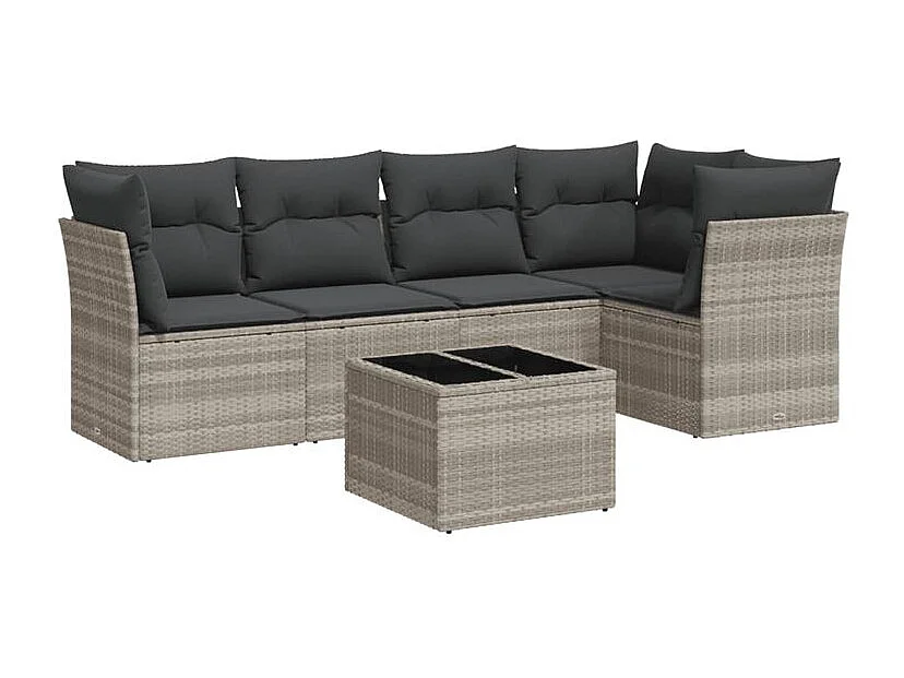 Salon de jardin 6 pcs avec coussins gris clair résine tressée