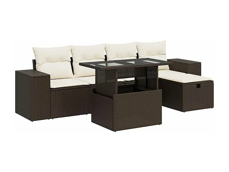 Salon de jardin avec coussins 6 pcs marron résine tressée