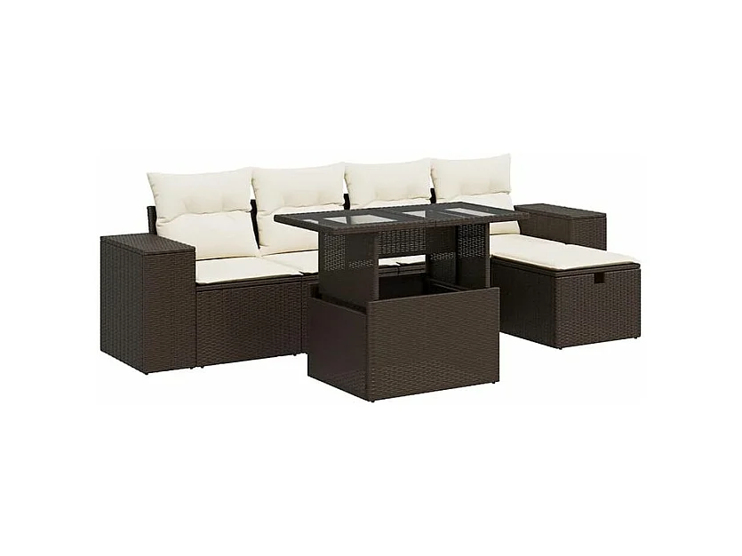 Salon de jardin avec coussins 6 pcs marron résine tressée