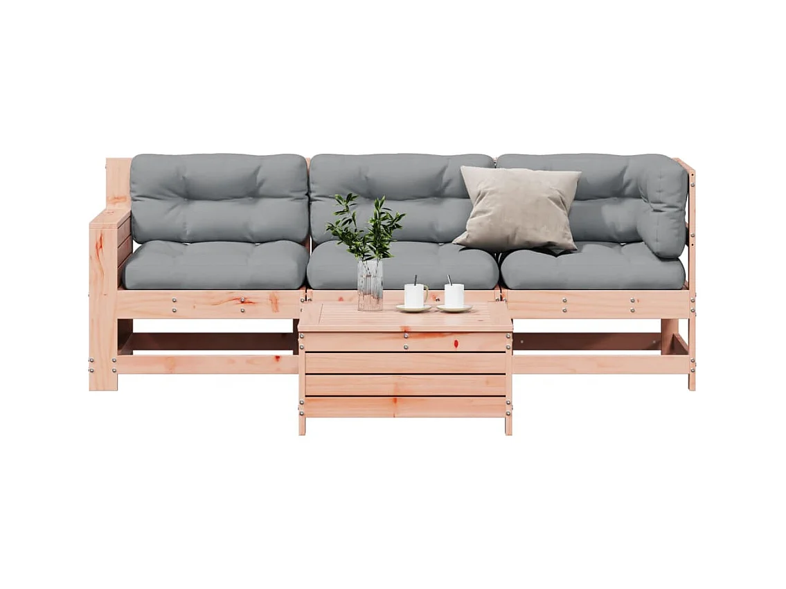 Salon de jardin 4 pcs avec coussins bois massif douglas