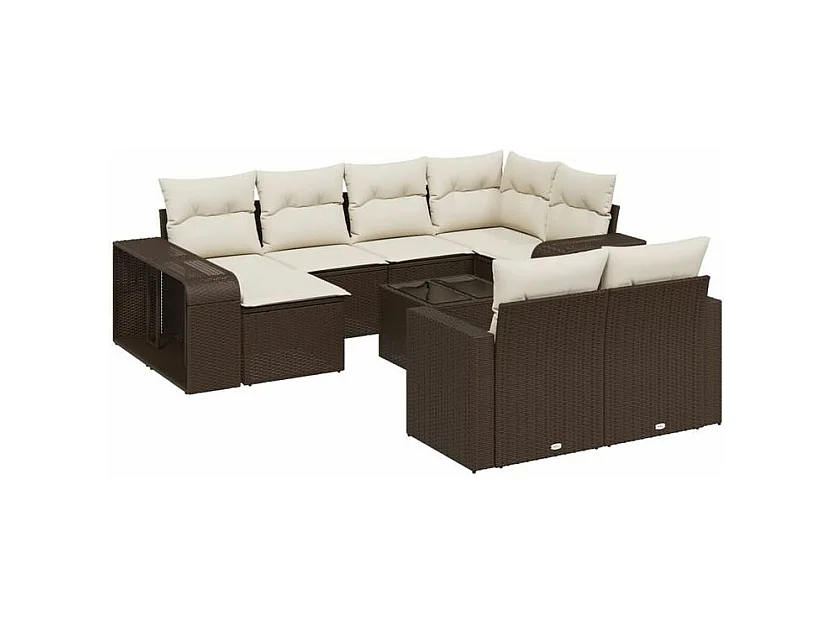 Salon de jardin et coussins 11 pcs marron résine tressée