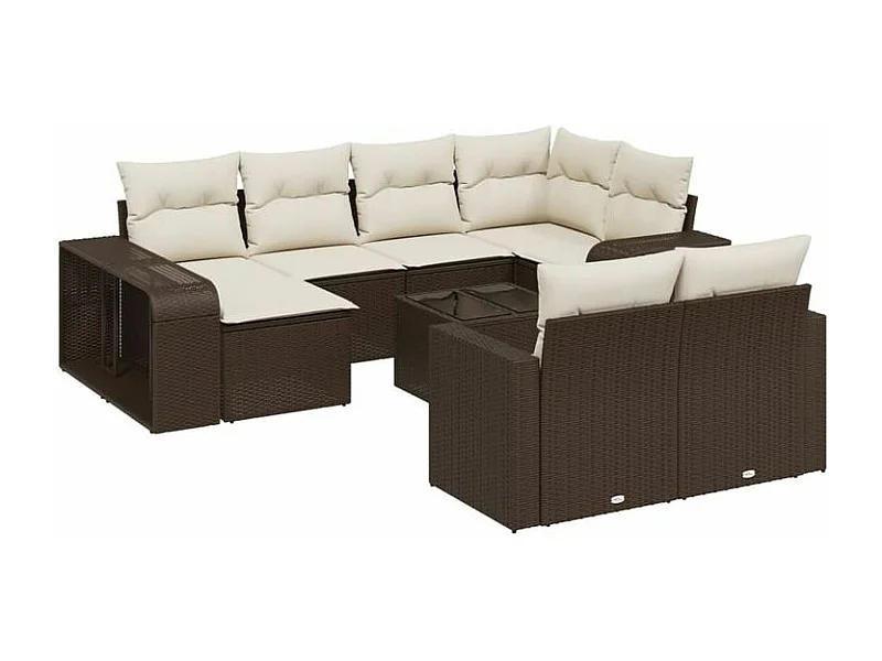 Salon de jardin et coussins 11 pcs marron résine tressée