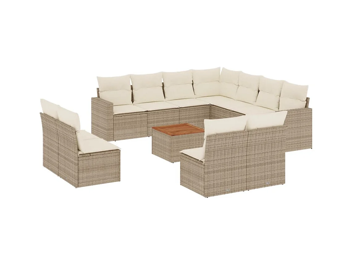 Salon de jardin avec coussins 12 pcs beige résine tressée