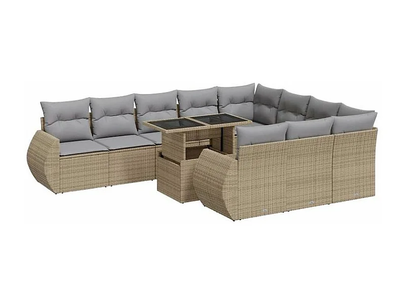 Salon de jardin 11 pcs avec coussins beige résine tressée