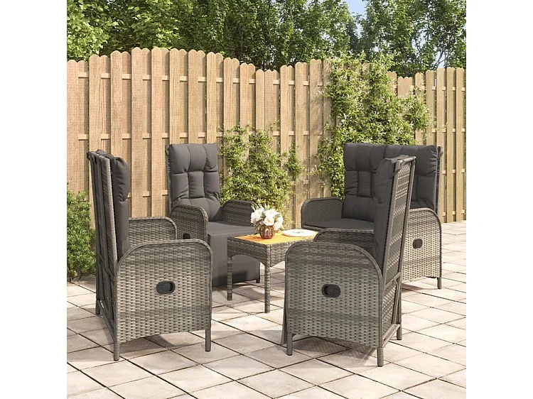 Ensemble à manger de jardin 5 pcs coussins gris résine tressée