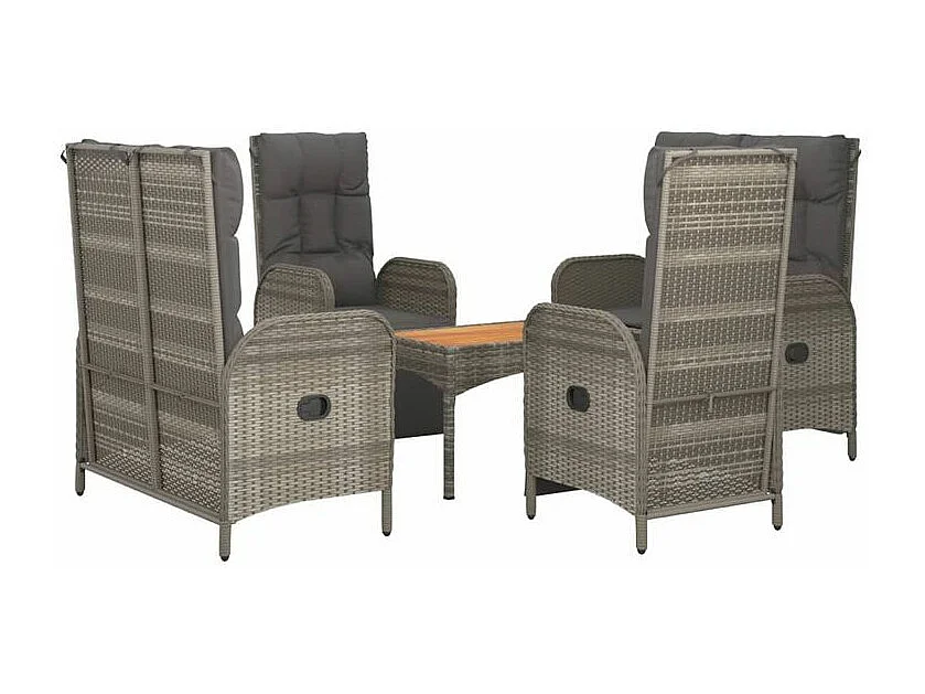 Ensemble à manger de jardin 5 pcs coussins gris résine tressée