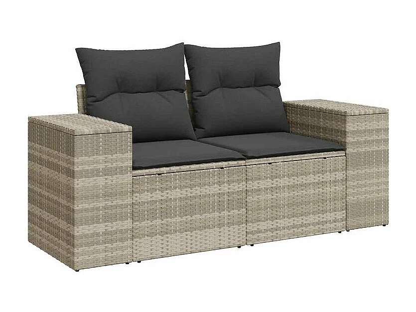 Set de sofás jardín y cojines 5 pzas ratán sintético gris claro