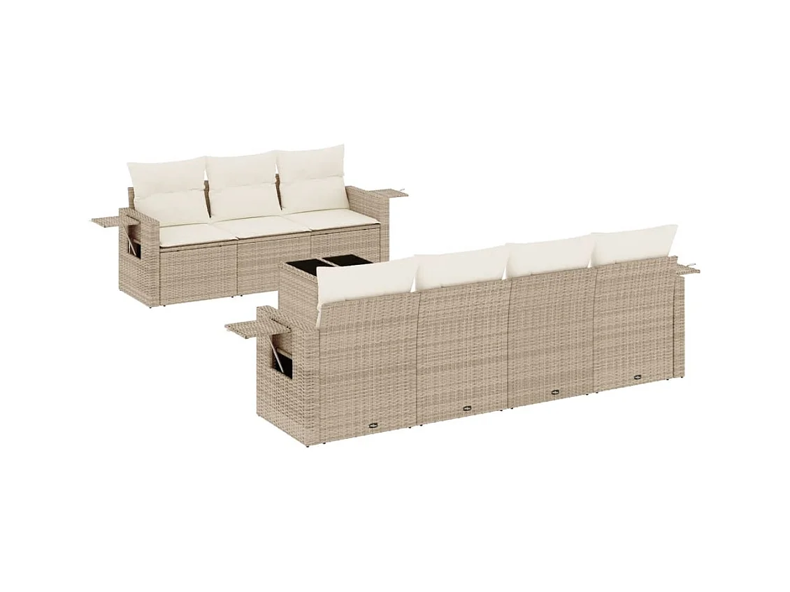 Salon de jardin avec coussins 8 pcs beige résine tressée